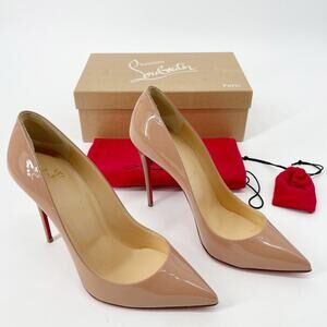 Christian Louboutin Pigalle Follies Nude Patent Leather Pointed Toe Pumps 40.5